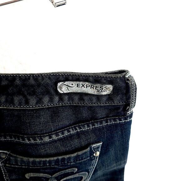 Express Stella Regular Fit Low Rise Blue Brown Denim Whisker Jeans Size 8R 34/33 - Picture 8 of 15